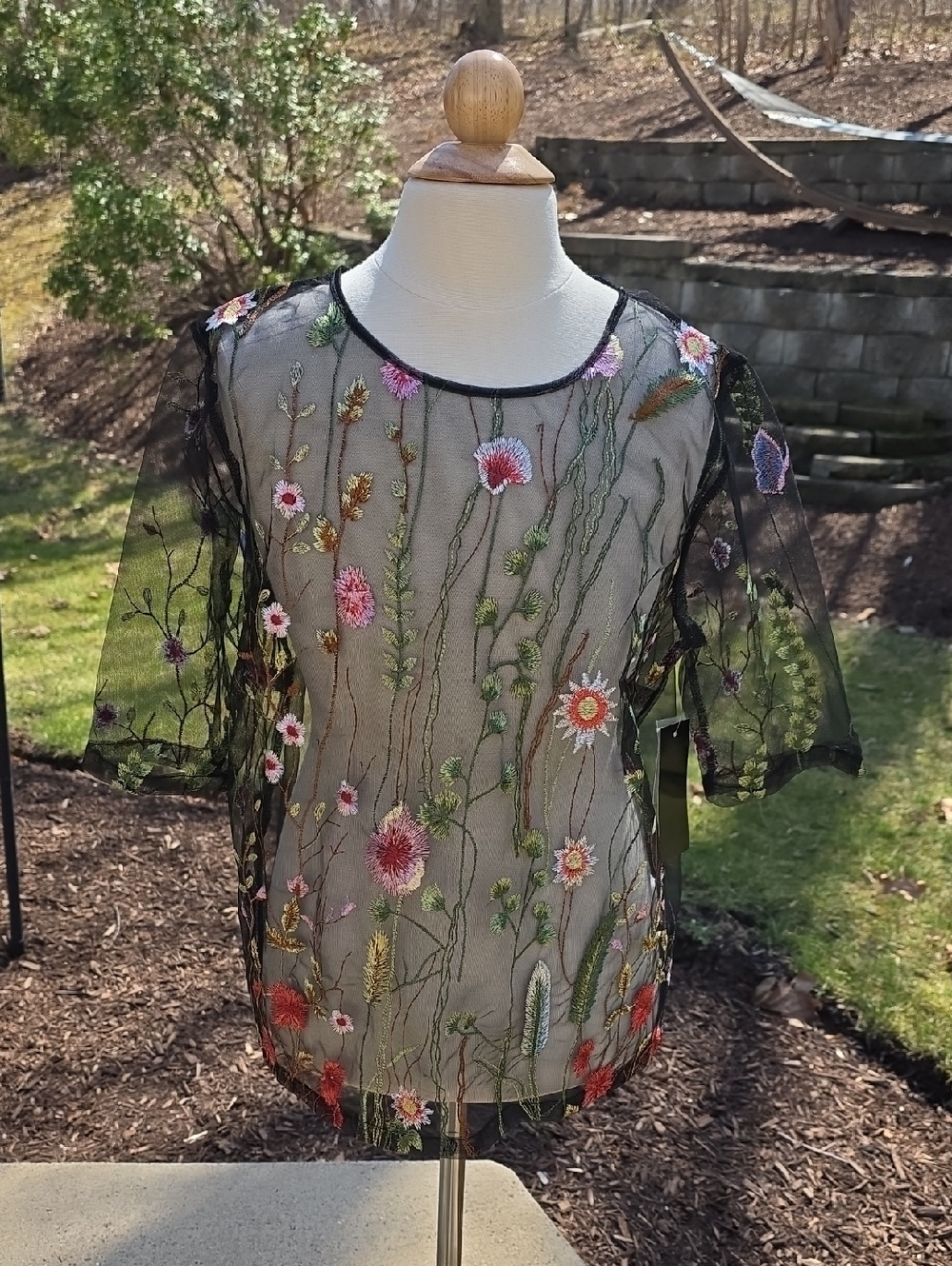Spencer & Olivia Elegant Floral Embroidered Sheer Blouse